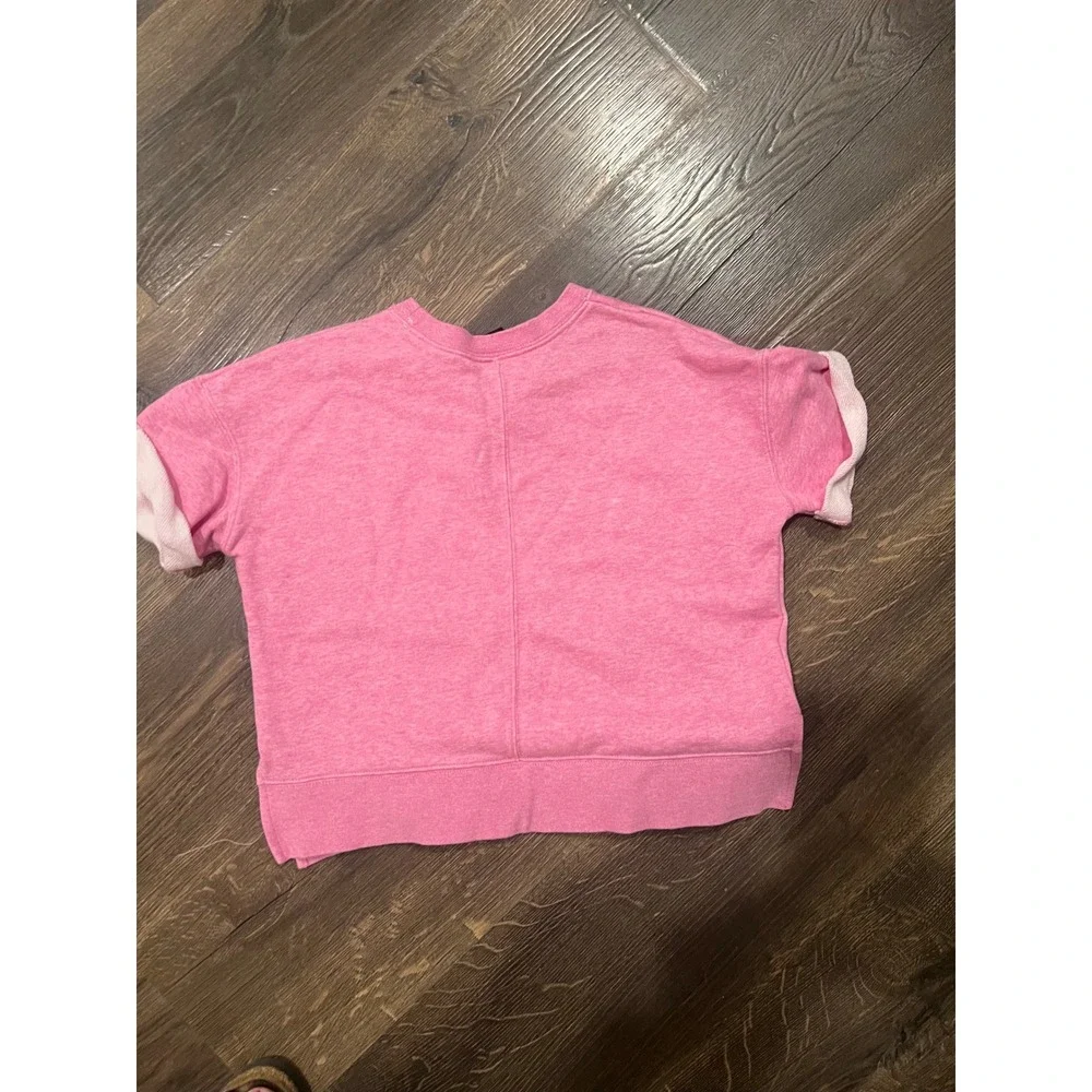 Nike Girls Pink Short Sleeve Sweatshirt Kangaroo Pocket Logo Pullover Large L